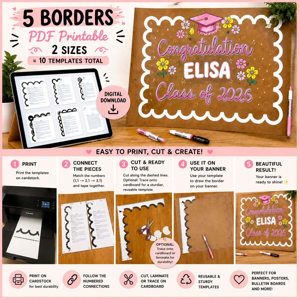 Printable banner border templates digital download